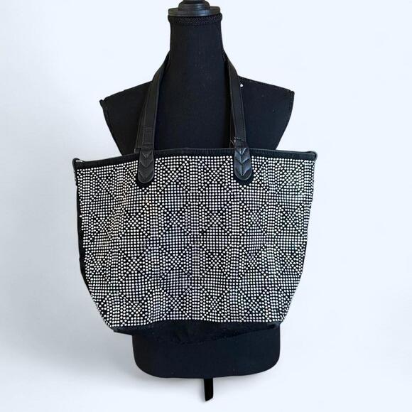 Handbags - Vintage Y2K Rhinestone woven tote bag with a zipper closure